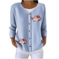 thumbnail image 2 of SYMOID Womens Light Blue Fall Embroidered Cardigan - V-Neck Button-Down 3/4 Sleeve, Soft Lightweight with Pumpkin Floral Accent, Inclusive Sizes S-XXXXXL,Size S, 2 of 6