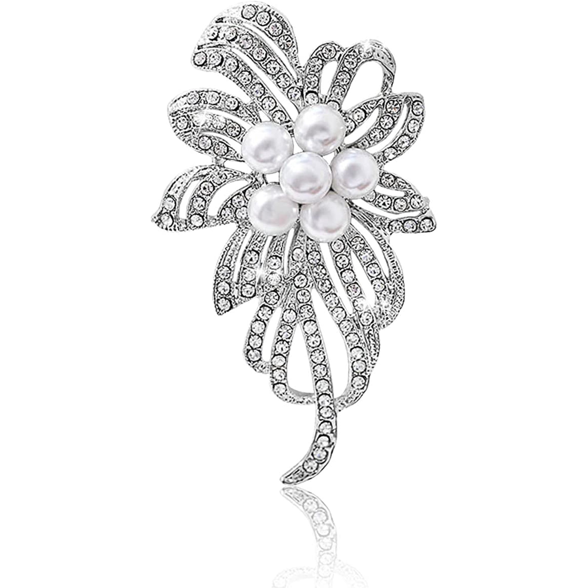 Broche Fantaisie Fleur Strass Parme Et Blanc Doca - Métal Argenté, Neuve Avec étiquettes