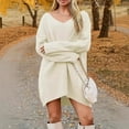 thumbnail image 2 of UAMVSH Oversized Sweater Dress for Women Fall V Neck Long Sleeve Ribbed Long Sweaters Knitted Casual Loose Fit Pullover Tops Fashion Outfits(Medium,Beige), 2 of 4