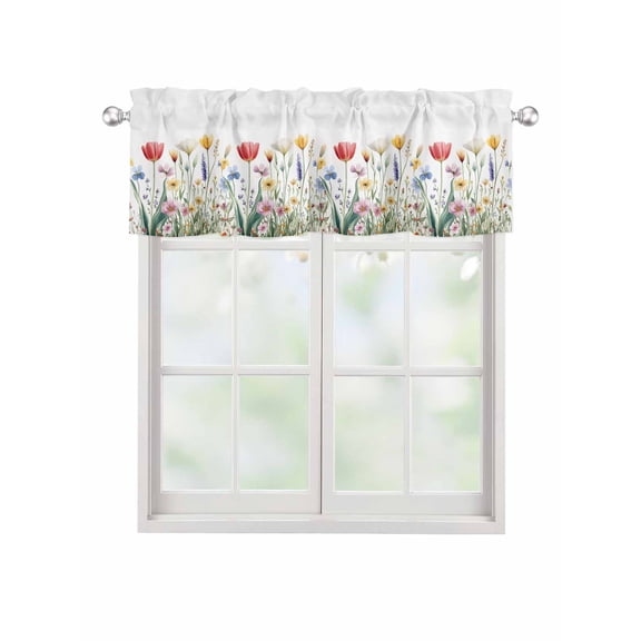 Valances for Windows Rustic Flower Rod Pocket Cafe Window Treatments Valance Curtains for Kitchen Bathroom Laundry Basement Windows 42"x12"