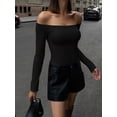 thumbnail image 5 of MOYIKO Off The Shoulder Tops For Women Fitted Long Sleeve Shirts Elegant, 5 of 7