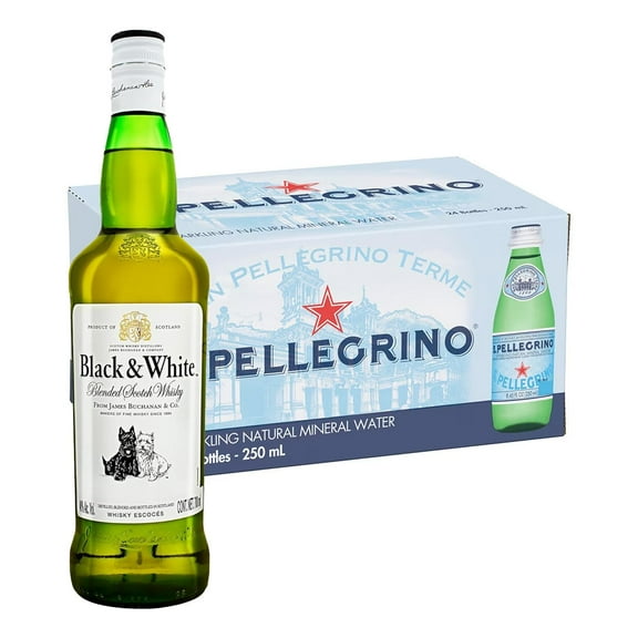 Pack 24 Agua San Pellegrino 250 ml + Whisky Black and White Blend 700 ml