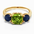 thumbnail image 2 of Gem Stone King 18K Yellow Gold Plated Silver Green Peridot and Blue Sapphire 3 Stone Engagement Ring for Women (3.65 Cttw, Gemstone August Birthstone, Cushion 8MM, Size 6), 2 of 5