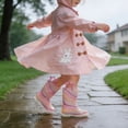 thumbnail image 3 of MOBYDICK Kids Toddler Light Up Rain Boots for Girls Waterproof Boots with Easy on Handles, Colorful Stripe, Size 2, 3 of 8