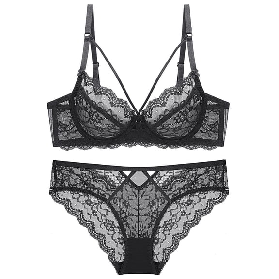 Levmjia Women's Lace Lingerie Set Thin Push Up Bra and Panty Set Deep V Cross Back Adjustable Straps for Everyday Comfort Sleepwear Honeymoon Valentine