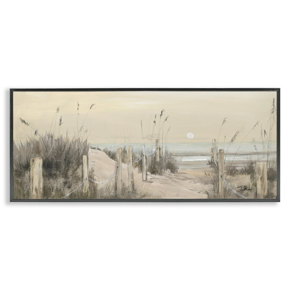 Stupell Industries White Moon Over Ocean Landscape Painting Black Framed Art Print Wall Art, 24 x 10
