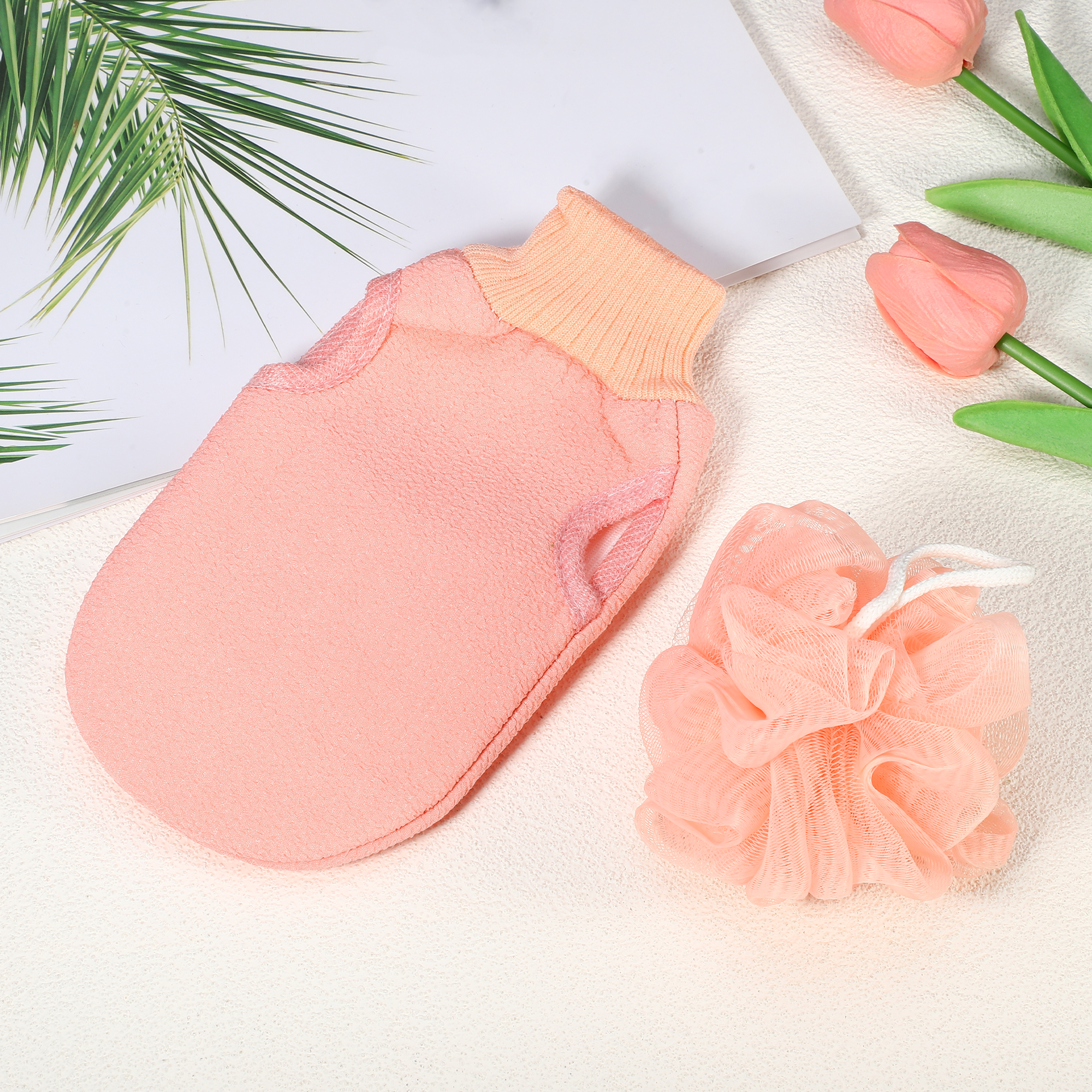 Unique Bargains Bath Brush Set Body Scrubber Kit for Bathroom and Shower Use Pink