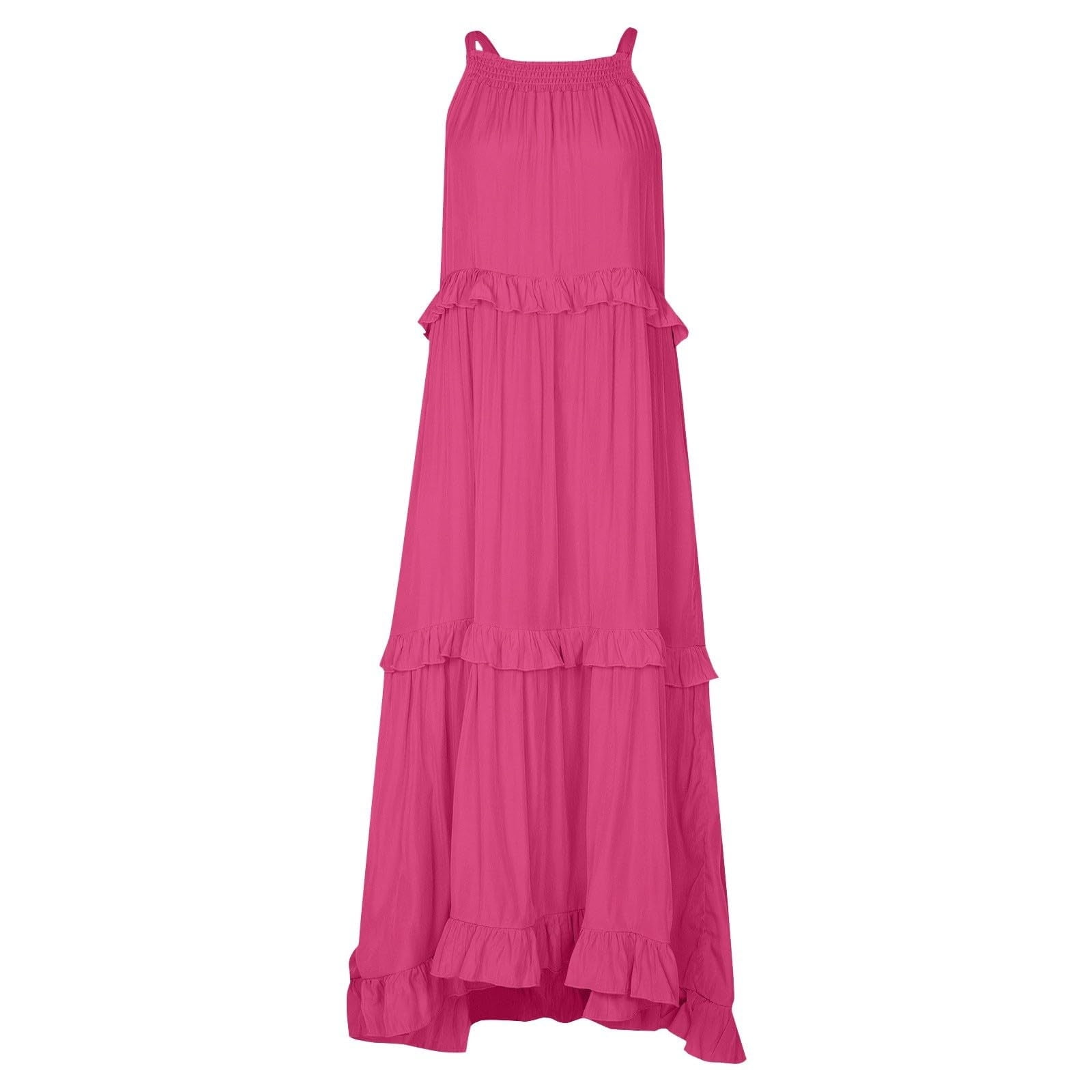LVHAOGJOB Midi Dress for Women Causal Strap Sleeveless Dress Floral with Pockets Summer Loose Mujers Sundress Elegant