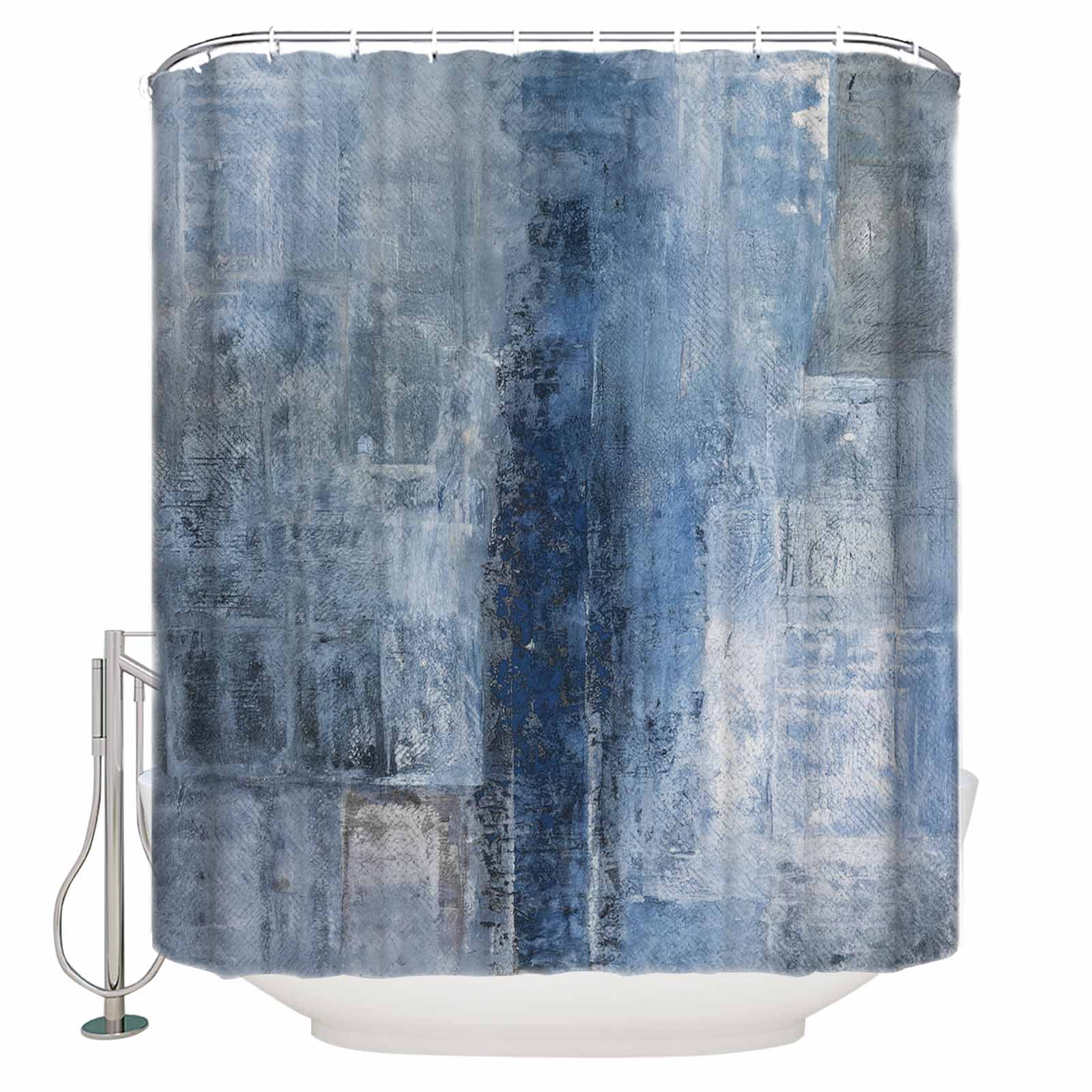Blue Oil Painting Bathroom Curtain 78 Inch Shower Curtain with Hooks, Modern Abstract Graffiti Street Art Waterproof Polyester Bath Curtain Washable Bathtub Curtain 36''x 78''
