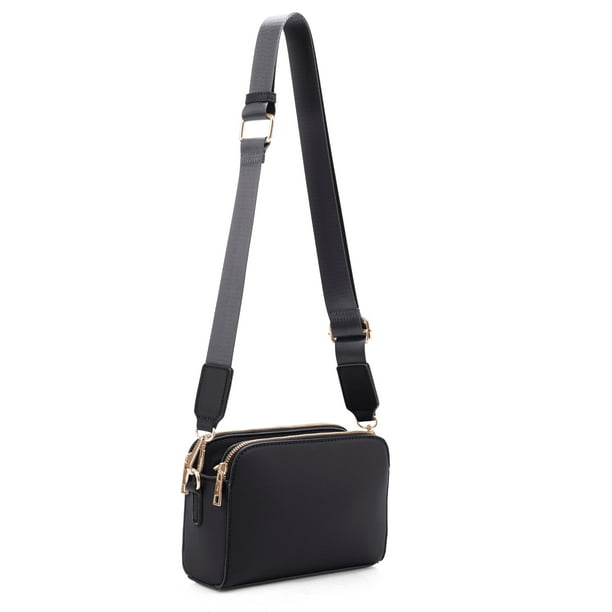 Bolsas cruzadas Para mujer EVVE con triple cierre pequeña Correa ancha Para guitarra negro