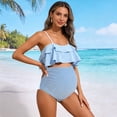 thumbnail image 6 of OGLCCG High Waisted Maternity Swimsuit Bikini Set Layered Ruffle Sleeveless Pregnancy Bathing Suits Push Up Two Piece Swimwear, 6 of 7