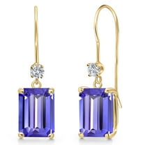 Gem Stone King 14K Yellow Gold Blue Tanzanite and Lab Grown Diamond Earrings for Women | 4.73 Cttw | Gemstone December Birthstone | Octagon 9X7MM