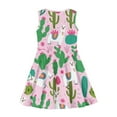 thumbnail image 3 of Suhoaziia Cartoon Alpaca Sleeveless Dress Casual Lightweight Breathable Swing Midi T-Shirt Dress,Cactus Midi Length Twirl Swing Dresses Playwear Size 11Y-12Y, 3 of 5