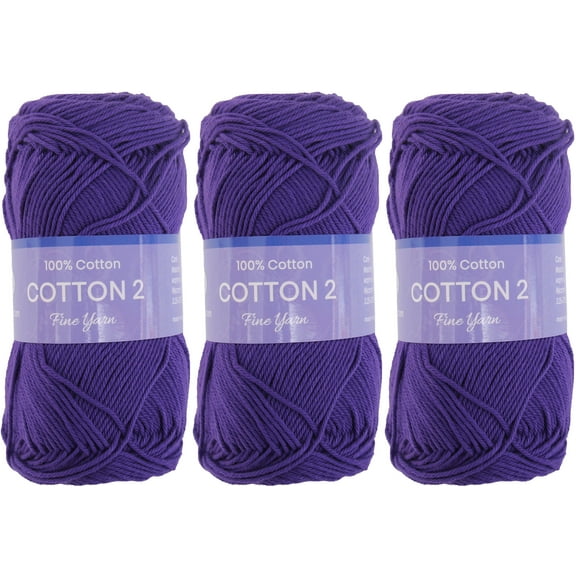 3 Pack Threadart 100% Pure Cotton Crochet Yarn Size 2 | Purple | 50 gram Skeins | Fine #2 Yarn | 165 yds per Skein