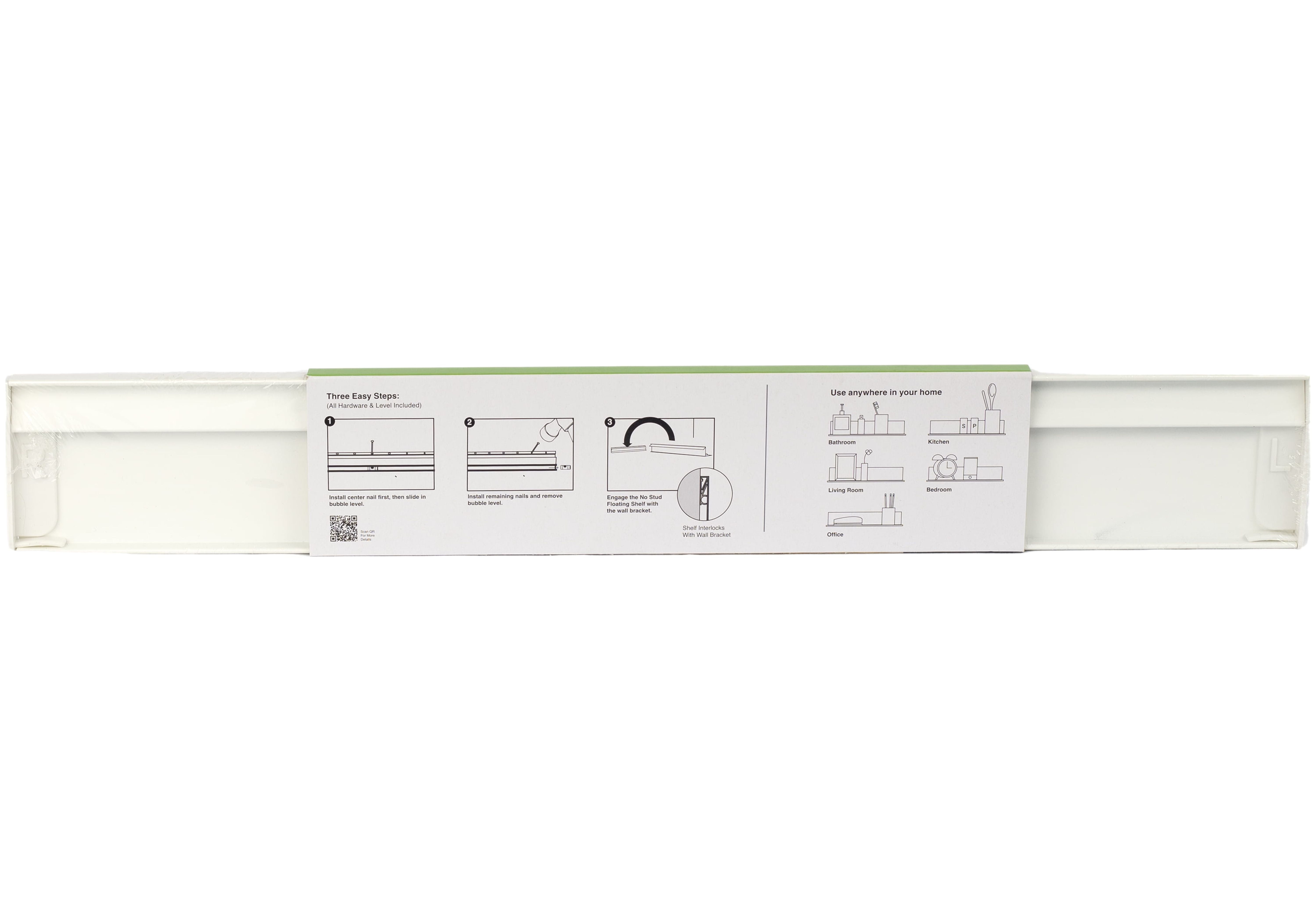 (2 pack) Hangman No Stud Floating Shelf - 18" - White - Aluminum - Level and Hardware Included - No Drills or Anchors Needed