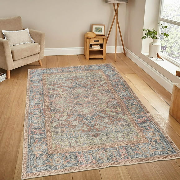 LaDole Rugs 8x10 Living Room Large Premium Cotton Washable Area Rug | Bordered Home Decor Boho Carpet For Living Room, Bedroom, Dining Floor |Multicolor