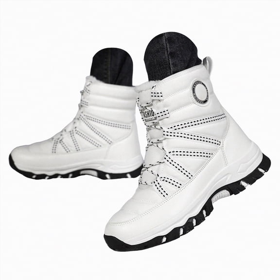 CAICJ98 Womens Winter Boots Warm Lined Mid Calf Boots Waterproof Hiking Shoes Fashion Womens Snow Boots (White,Size 7.5)