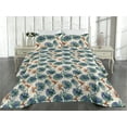 thumbnail image 2 of Ambesonne Tropical Quilted Bedspread Set 3 Pcs, Exotic Watercolor Foliage, Queen, Hunter Green Teal and Blue, 2 of 4