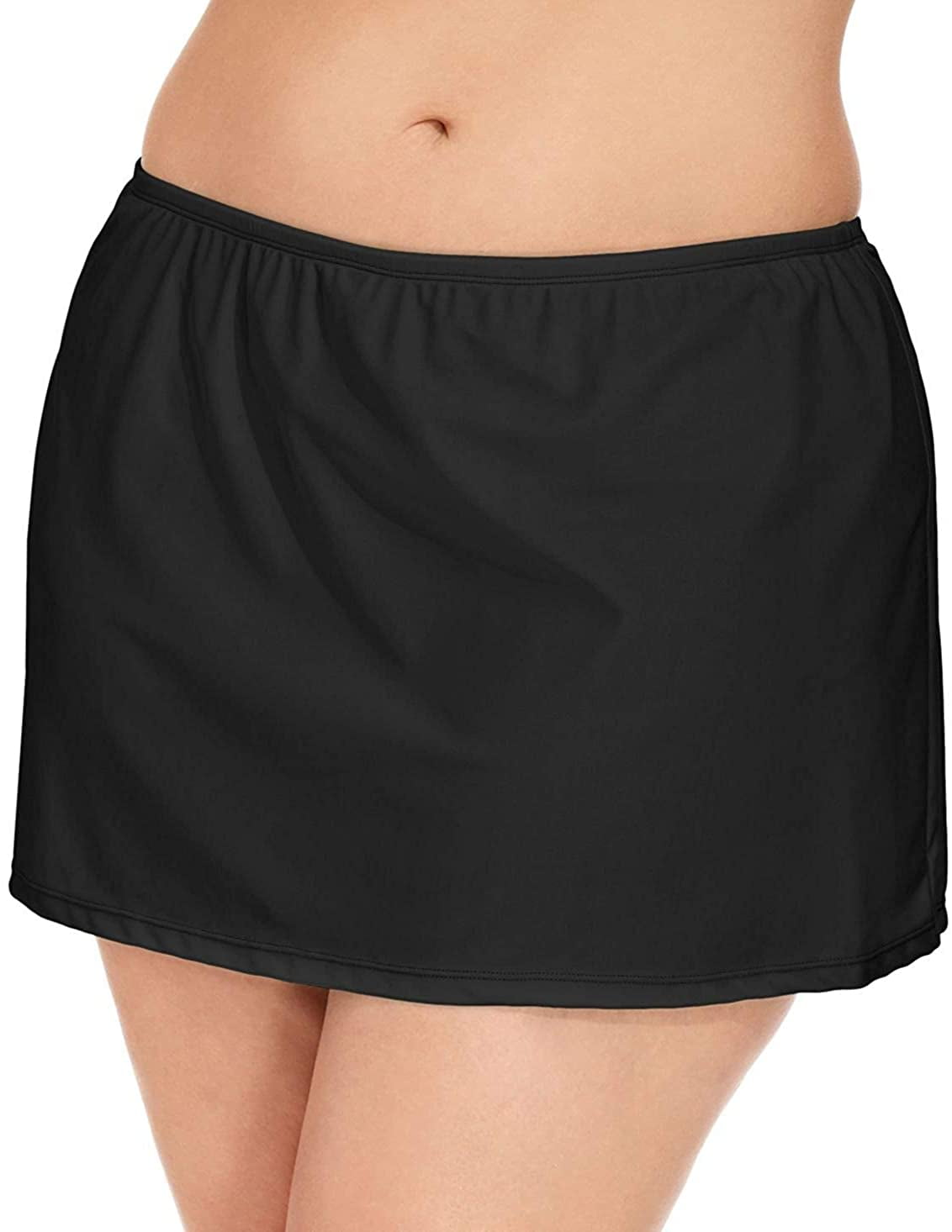 Island Escape BLACK Plus Size Solid Swim Skirt, US 22W