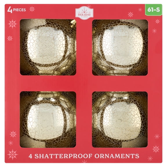 4-Count Champagne Mercury-Style Ball Shatterproof Christmas Ornaments, 6", by Holiday Time