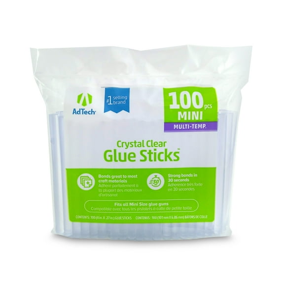 AdTech Crystal Clear Mini Size Hot Glue Sticks, 100 Count
