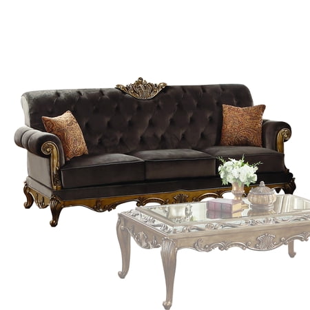 Acme Orianne Sofa In Charcoal Fabric And Antique Gold