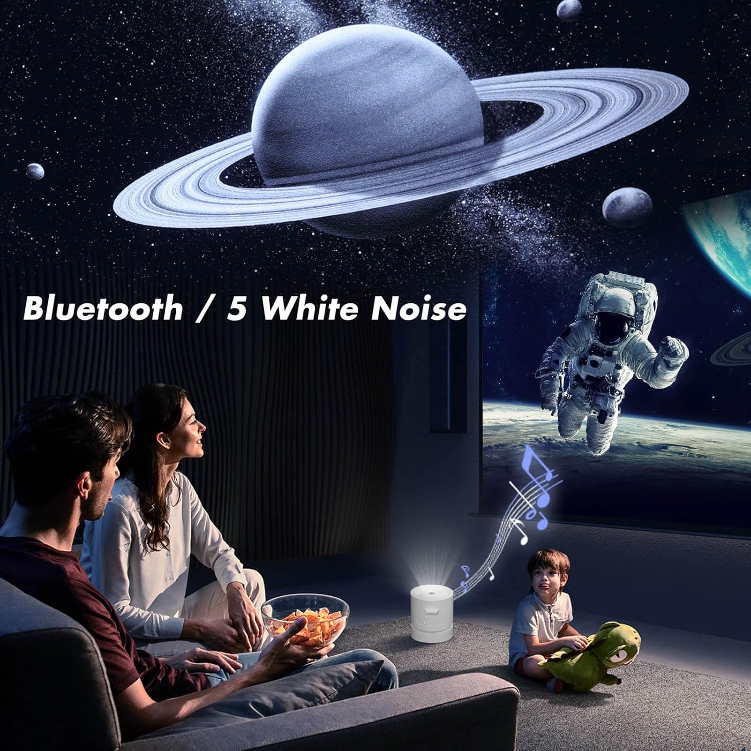 Planet Projector Night Light for Bedroom,Starry Galaxy Light Projector with Bluetooth Speaker,White Noise,Timer,Rechargeable Star Mood Light with 6 Discs for Adults Kids,Party,Gift