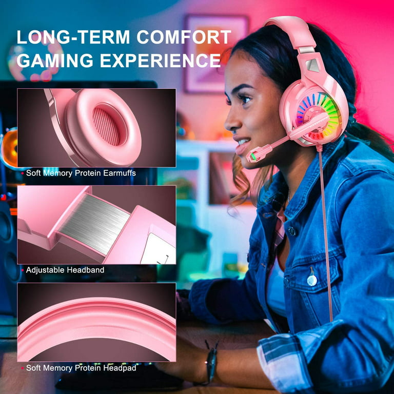 Scarp scheerapparaat speling Nivava K7 Pro Pink Gaming Headset for PS4, PS5, PC, Xbox One Headset with  Noise Cancelling Microphone Colorful Marquee Light - Walmart.com