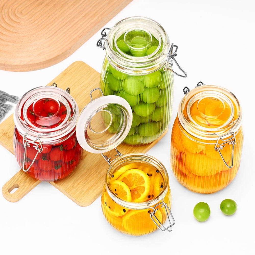 17oz Airtight Glass Jar with Lid, Dingrich Set of 4 Glass Storage Containers Food Storage Jar with Clamp Lids and Silicone Gaskets for Coffee, Sugar, Spice, Cereal, Kitchen & Pantry Storage