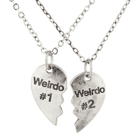 Lux Accessories Silvertone Weirdo 1 2 BFF Best Friends Heart Charm Necklaces
