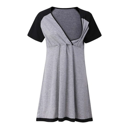 

Kukoosong Maternity Dress Casual for Photography Nursing Dress for Breastfeeding Summer Pregnant Women Clothes Short-sleeved Irregular Maternity Dress With Waist Gray XL