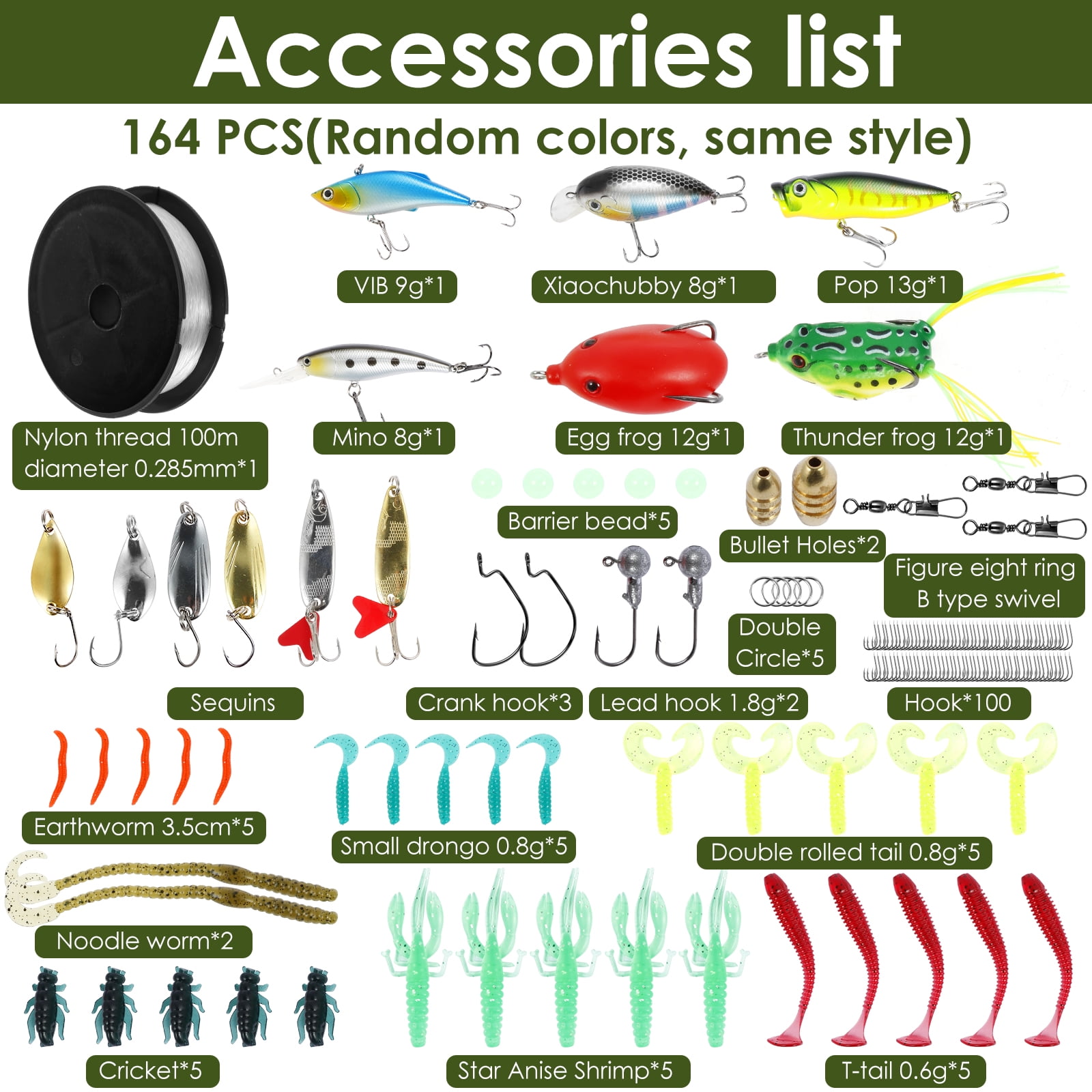 Lzvxtym Fishing Lures,Fishing Lures Kit,Fishing Bait Lure Set for Saltwater Freshwater,with Tackle Box,164Pcs