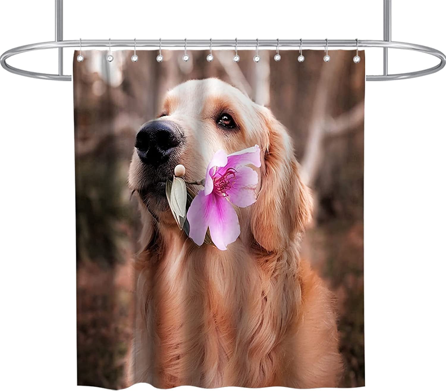 Sonernt Funny Cute Dog Shower Curtain Love Pink Floral Theme Fabric