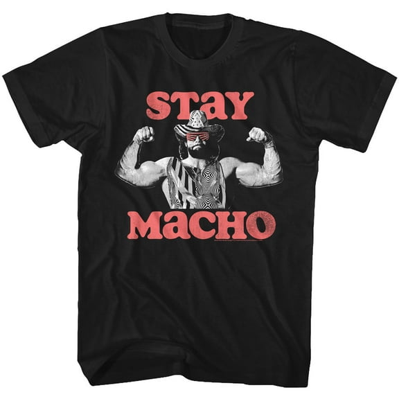 Macho Man Stay Macho Black Adult T-Shirt