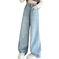 thumbnail image 2 of Avrnliq Light Blue Girls Wide Leg Denim Jeans - Elastic Waist Heart Embroidery Pull On Loose Casual Trousers for Kids Teens,Size 12-13T, 2 of 9
