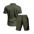 thumbnail image 5 of Cotton Men's Two Piece Sets Summer Lounge Sets Casual Short Sleeve Button Shirts and Elastic Waist Drawstring Shorts with Pockets Army Green 3XL, 5 of 8