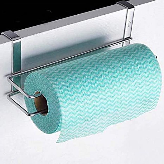 Perchero de acero inoxidable Zhuge para papel de cocina, soporte para toallas de papel, organizador para rollos de toallas de baño, ideal para debajo de gabinetes y sobre puertas.