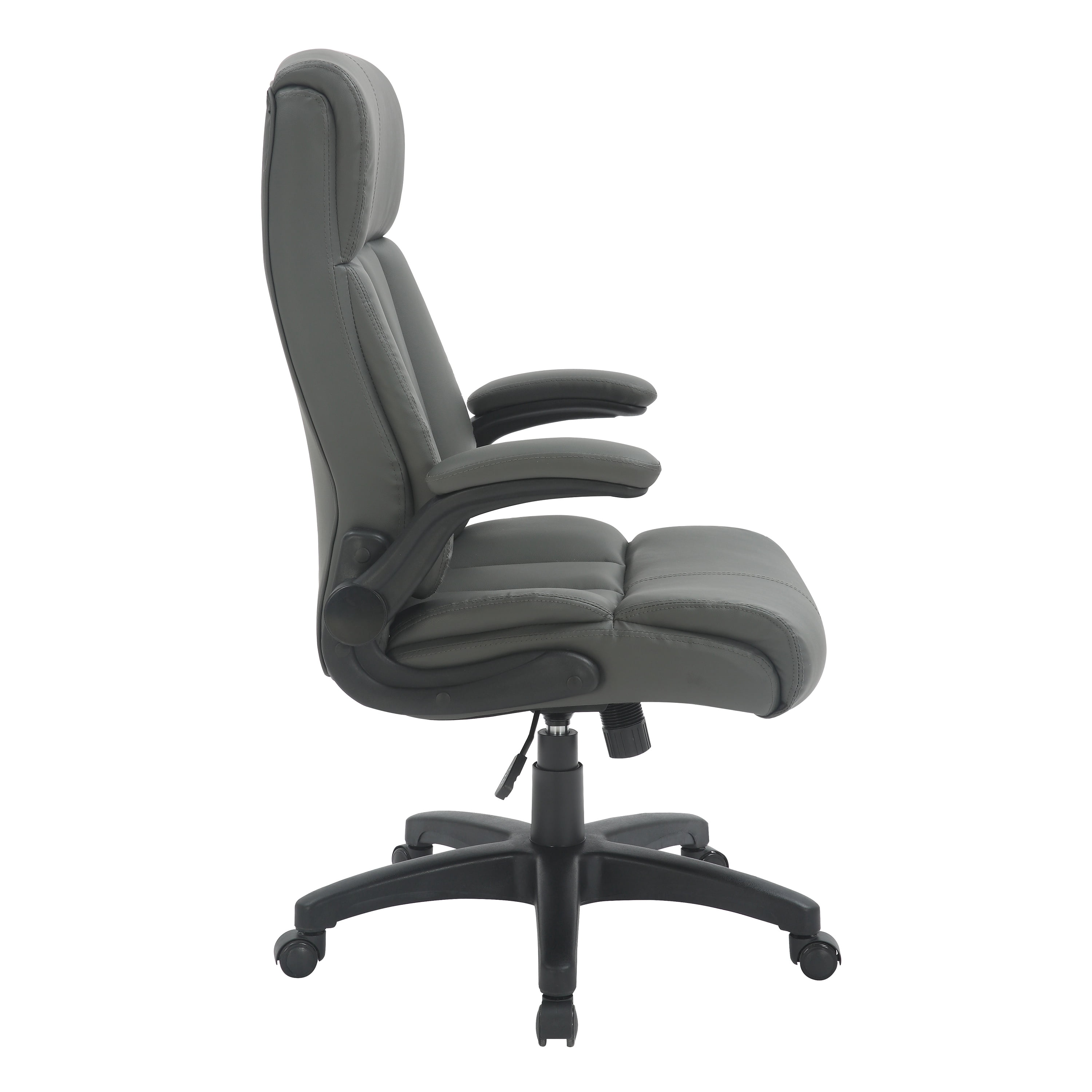 Ergonomic Faux Leather Office Chair, High Back Padded Executive Desk Chair with Flip-Up Armrests, Adjustable Height, Tilt Control, and Smooth-Rolling Wheels for Home and Office Desk, Grey