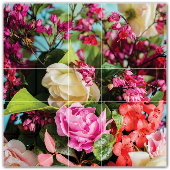 Picture-Tiles.com: Flowers Ceramic Tile Wall Mural WAL500663-55M. 30"W x 30"H using (25) 6" x 6" Ceramic Tiles-Satin Finish