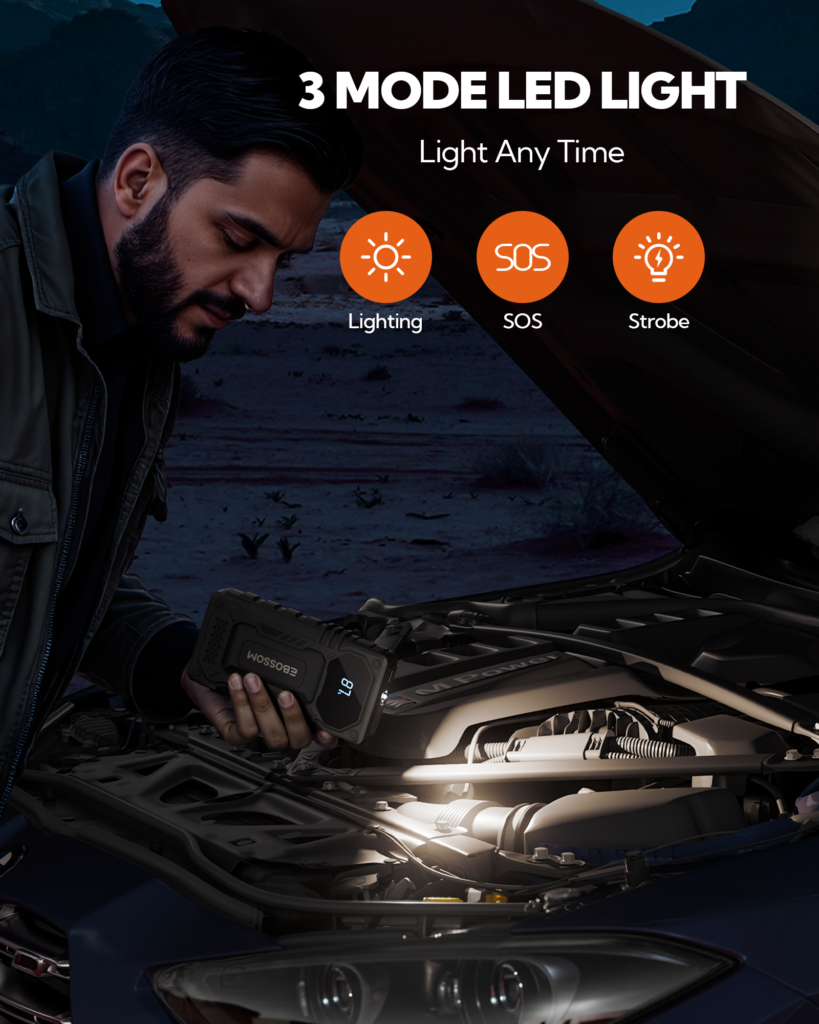 Car Battery Jump Starter,12000mAh Battery Jump Box,44.4Wh Vehicle Jump Booster with Smart Jumper Cables,LED Light Emergency Car Kits for Vehicles
