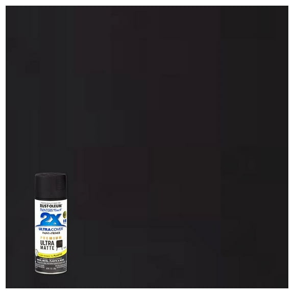 Rust-Oleum Painter's Touch 2X Ultra Cover Ultra Matte Black Paint Primer Spray Paint 12 oz