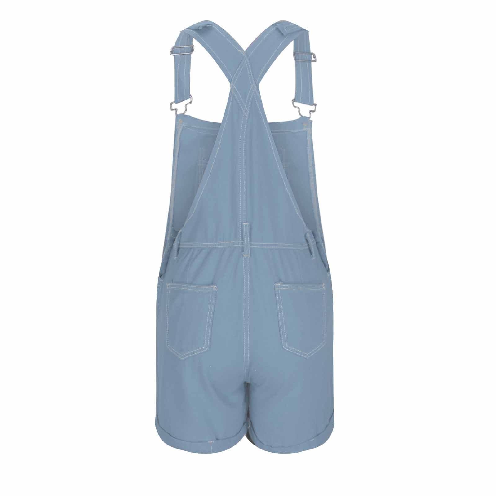 RYRJJ Womens's Denim Shortalls Loose Fit Sleeveless Adjustable Straps Shorts Bib Overalls Jean Shorts(Light Blue,XL)