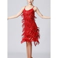 thumbnail image 5 of YONGHS Women's 1920s Vintage Fringed Dress Spaghetti Straps Tassel Flapper Cocktail Party Dress Red XL, 5 of 6
