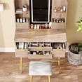 thumbnail image 3 of Yellow Brown 4-Drawer Vanity Desk with LED Mirror & Fluted Panel – Bedroom Makeup Table with PU Stool (120cm), 3 of 16