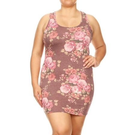 Women's Plus Size Floral Racerback Tank Bodycon Dress