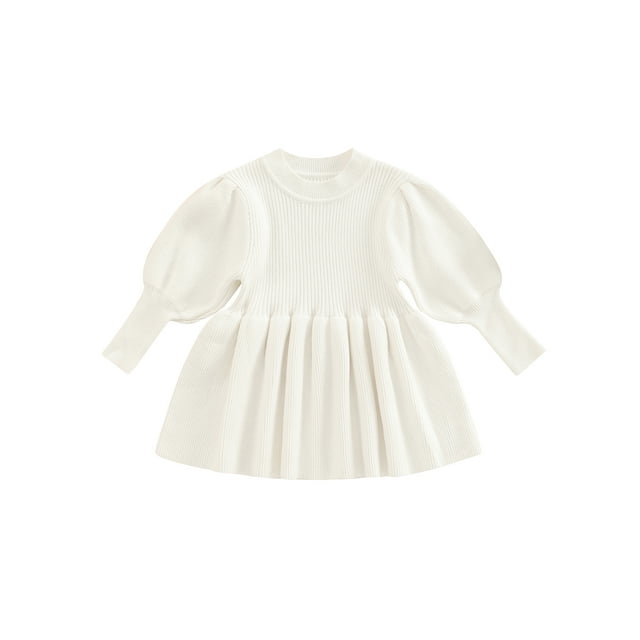 Gupgi Robe Tricotée pour Bébé Filles 0-3 Ans Couleur Unie Manches Longues Robe Pull d'Hiver