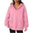 thumbnail image 2 of ClodeEU Women's Oversized Hoodies，Long Sleeve with Pocket， V Neck Pullover Fleece Sweatshirt Pink,Womens Plus XXL, 2 of 8