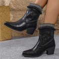 thumbnail image 4 of Willtoo Women's Vintage Faux Leather Fringe Ankle Boots Bohemian Retro Chunky Low Heel Shoes Winter Casual Round Toe Back Stretch Slip On Booties, 4 of 4