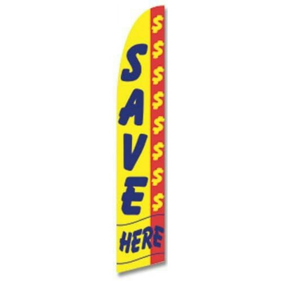 Here Advertising Feather Banner Swooper Flag Sign with Flag Pole Kit and Ground Stake
