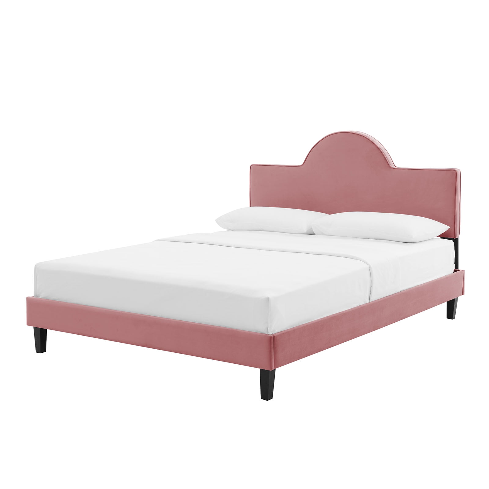 Platform Bed Frame, King Size, Pink, Velvet, Modern Contemporary, Bedroom Master Guest Suite Room